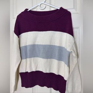 LUCKY BRAND Women’s Sweater Size Small Cream & Maroon Broad Stripes Cotton Blend